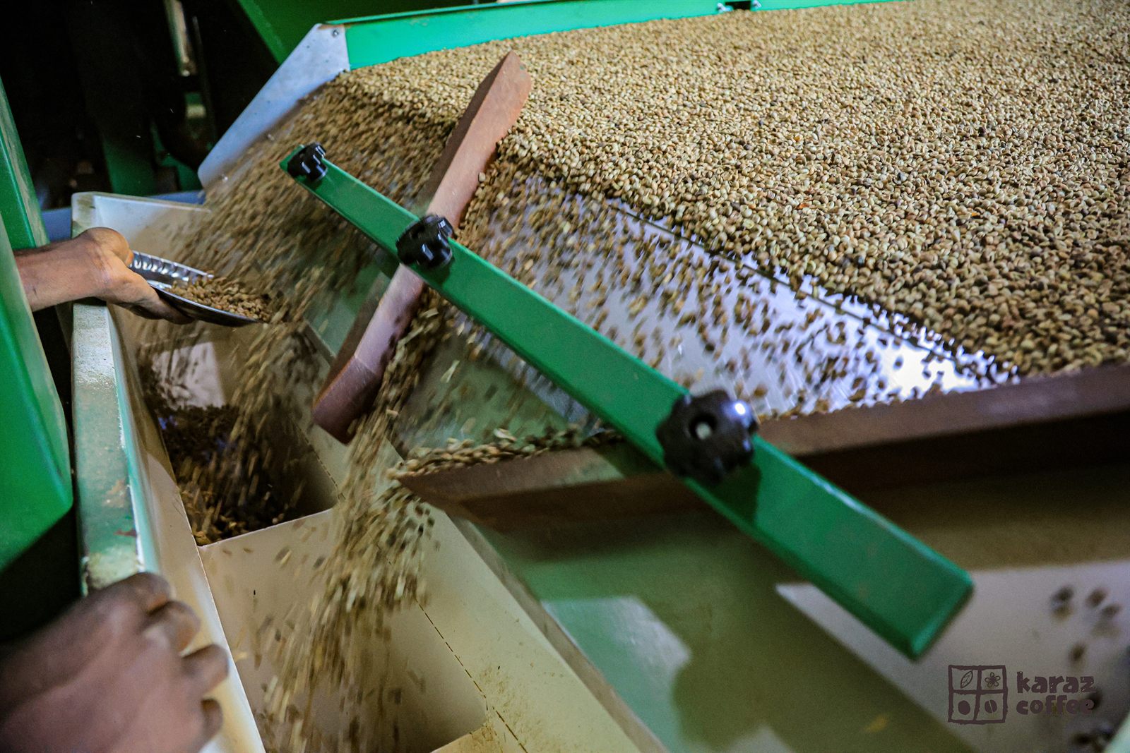 Hulling coffee at the Karaz Coffee Factory